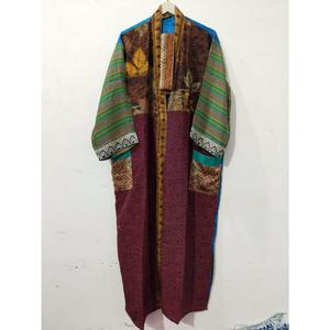 Kimono Maxi de Seda Reciclada Vintage, Vestido Tipo Bata para Mujer, Elegante, con Parches, Cuello en V, Cordón Ajustable, Transpirable, de Secado Rápido, para Verano - Product Image 5