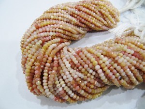 ลูกปัดโอปอลสีชมพูธรรมชาติทรงรอนเดลเหลี่ยมเพชรพลอย ขนาด 3-4 มม. ร้อยเป็นเส้นยาว 13 นิ้ว ตัดด้วยเครื่องจักร - Product Image 2