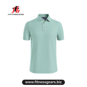 Polo à manches courtes pour homme, couleur unie, coupe classique, tissu piqué tissé décontracté, vert clair - Product Image 1
