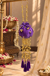 Luxury Velvet Potli <b>Bag</b> <b>Long</b> Tassel Drawstring Bridal Wedding Evening Handbag Indian Ethnic Party Purse Wholesale - Product Image 3