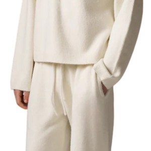 Pull-over en maille pour homme, blanc neutre, à manches longues, col boutonné texturé, décontracté, pour l'hiver, mélange de coton - Product Image 5