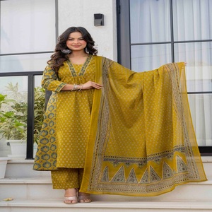 Ensemble Kurta et Dupatta Sarai Jaipur pour femme, en coton, traditionnel, longueur cheville, coupe classique, infroissable, en matériaux recyclés, idéal pour les mariages - Product Image 1