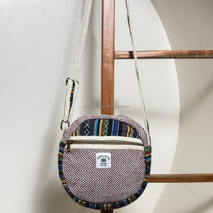 Premium Quality Handmade <b>Round</b> Hemp Crossbody Bag Eco-Friendly Boho <b>Sling</b> Bag with Zipper Pocket Natural Hemp Shoulder Bag - Product Image 2