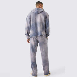 Cotton Tracksuit Hoodie Set Autumn Casual Bulk Vintage Acid Wash Distressed <b>Men</b> <b>Sweat</b> <b>Suit</b> Streetwear Solid Knitted Breathable - Product Image 2