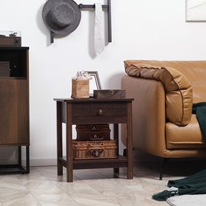 Comodino compatto marrone scuro con cassetto e ripiani piccoli spazi camera da letto mobili comodini categoria di prodotto - Product Image 5