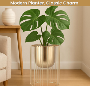 Modern Iron Metal Planter with Cylindrical <b>Wire</b> Cage Stand Stylish Indoor Decorative <b>Flower</b> Pot for Home and Office Decor - Product Image 3