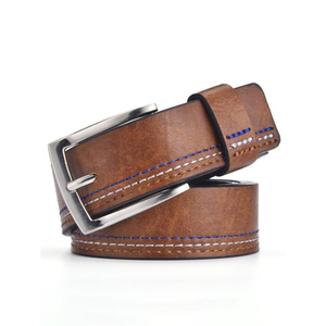 Ceinture pour homme en cuir de vachette de haute qualité, boucle carrée en cuivre, double couture, tressée, 35 mm, texture fine, usage quotidien décontracté - Product Image 3