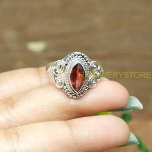 แหวนเงินแท้ 925 ประดับพลอยโกเมนสีแดงธรรมชาติ ทำมือ สไตล์โบฮีเมียน สำหรับผู้หญิง ดีไซน์วินเทจลายชนเผ่า - Product Image 4