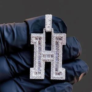Moissanite Diamond H <b>Initial</b> <b>Pendant</b> Iced Out Hip Hop Necklace Custom Letter Jewelry Gift - Product Image 1