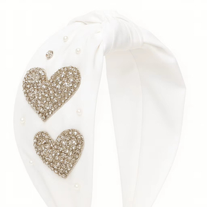 White Rhinestone Heart <b>Headband</b> Pearl Embellished Knot Hairband for Women Minimalist Luxury Style Comfortable Wear <b>Headbands</b> - Product Image 1