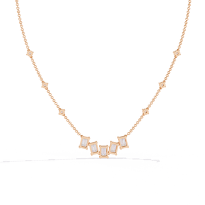 Collar con Cinco Diamantes Cultivados en Laboratorio con Corte Esmeralda, Oro Rosa de 10K, 14K, 18K, Detalles de Diamantes Redondos en una Cadena Delicada, Joyería de Diamantes - Product Image 2