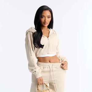 Chaqueta vaquera corta con capucha verde para mujer, con cremallera y bolsillos, estilo casual para primavera - Product Image 4