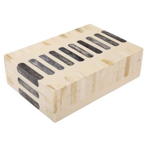 Boîte à bijoux en bois avec incrustation en résine noire et blanche, motif diamanté à carreaux, conteneur de rangement rectangulaire, décoration d'intérieur - Product Image 6