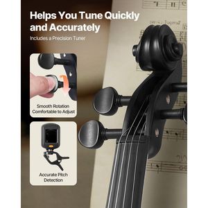 Set Violino 4/4 per Adulti con Custodia Rigida, Resina, Arco, Spalliera, Accordatore per Principianti, Orecchini Pendenti alla Moda Inclusi - Product Image 3
