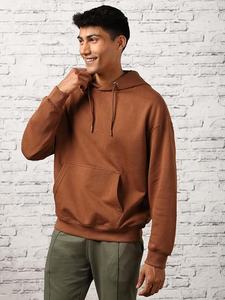 Sudadera con capucha marrón mezcla de algodón con hombros caídos sudadera básica de gran tamaño para hombres logotipo personalizado estilo holgado sudaderas con capucha de lana térmica para hombres - Product Image 4