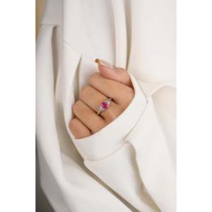Bague solitaire en or jaune 18 carats avec saphir et diamant, ensemble de bagues de mariage ajustables - Product Image 6