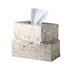 Caja de pañuelos rectangular de alta gama con incrustaciones de nácar y madera hecha a mano para decoración del hogar - Product Image 5