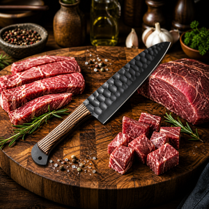 Ensemble de 5 couteaux de cuisine en acier au carbone de style viking, faits à la main, gravés, ensemble de couteaux de chef, ambidextres, professionnels, manches en bois, durables - Product Image 6