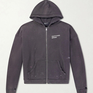 Sweat-shirts à capuche zippés pour hommes, style streetwear, avec logo personnalisé, coupe oversize, en coton épais 100%, imprimés, effet vintage délavé à l'acide et usé - Product Image 5