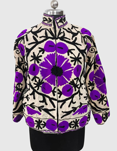 Chaqueta de Algodón con Cuello Mandarín y Bordado Floral a Mano, Manga Larga, Largo Regular, para Mujer, Estilo Prairie Chic, Ropa de Primavera - Product Image 1