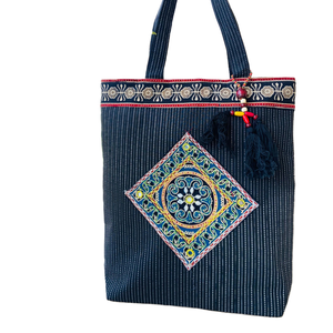 Sac à main fourre-tout décontracté grande capacité pour femmes Vintage coton bohème avec broderie complexe Ajrakh fermeture à glissière doux léger - Product Image 2