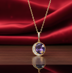 Collar de Amatista Azul y Circonitas Cúbicas de 10 mm, Plata de Ley 925, Chapado en Oro de 18 Quilates, Joyería, 16 Pulgadas, 10 g, Collar con Colgante Redondo, Regalo para Ella - Product Image 2