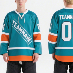 Maillot de hockey sur glace grande taille personnalisé vintage à col en V avec broderie en sergé par sublimation - Product Image 4
