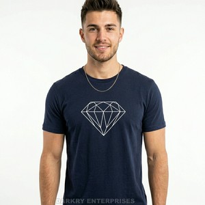 T-shirt pour homme personnalisé à motif géométrique minimaliste en diamant, bleu marine, manches courtes, en coton, de haute qualité, vêtements streetwear modernes - Product Image 1