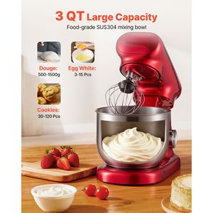 Batteur sur socle électrique 3 Qt 300W pour pâte et aliments, 10 vitesses, tête inclinable, bol en acier inoxydable, mélangeurs alimentaires haut de gamme - Product Image 5
