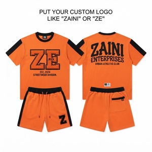 ZAINI Men T Shirt <b>Short</b> <b>Set</b> 100% Polyester French Terry 280 GSM Teal Two Piece Outfit Rhinestone Studded Custom Logo Print - Product Image 1