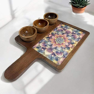 Bandeja de servir de madera de acacia y mango con juego de mini tazones personalizados para servir comida, postres y frutos secos de blossom cr - Product Image 3