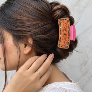 Pinces à cheveux en cuir véritable de haute qualité, élégantes et décontractées, faites à la main, pour femmes, accessoires pour cheveux - Product Image 3
