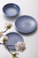 Plato Redondo de Melamina de 10 Pulgadas al por Mayor, Plato Azul con Diseño de Puntos, Vajilla para Restaurantes, para Rollitos Primavera, con Logotipo Personalizado