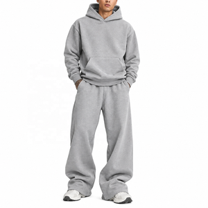 Ensemble survêtement gris à capuche pour homme, coupe ample, décontracté, avec poches latérales, en coton respirant, idéal pour l'automne - Product Image 2