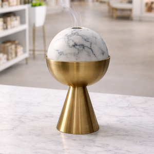 Difusor de Aroma de Mármol Verde con Base de Latón, Quemador de Aceites Esenciales, Decoración de Lujo para el Hogar, Porta Incienso de Piedra, Fragancia Moderna para Mesa - Product Image 4