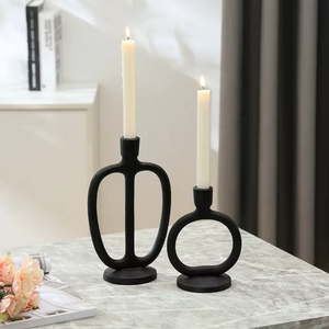Juego de 3 candelabros de alambre de hierro negro Vintage de lujo, soporte decorativo de hierro forjado con Pilar recubierto de polvo para el hogar, Navidad, otros - Product Image 3