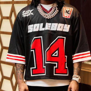 T-shirt court ample vintage imprimé sérigraphié pour homme, style streetwear premium d'été, maillot de sport en mesh pour la gym et le football - Product Image 5