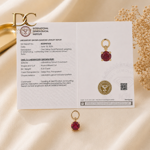 Nouveauté, pendentif de haute qualité de style classique pour femmes, bijoux en or jaune 14 carats, rubis rond de couleur sang de pigeon cultivé en laboratoire - Product Image 6