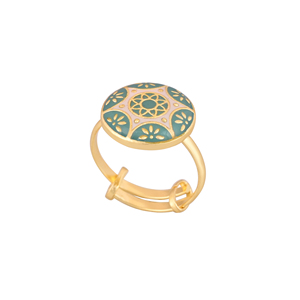 Premium Gold Plated Green Enamel <b>Adjustable</b> <b>Ring</b> for Women Floral Round Party Wear & Wedding Jewelry Gift - Product Image 1