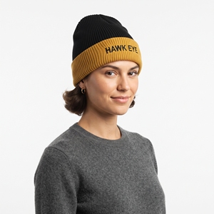 Bonnet en tricot Hawk noir et moutarde avec blocs de couleur, bord côtelé, broderie, unisexe, décontracté, pour l'hiver, 56-58CM - Product Image 4