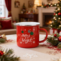 Mug en émail de Noël rouge en métal avec rebord en acier inoxydable pour café, chocolat chaud, cadeaux de fêtes, avec boîte