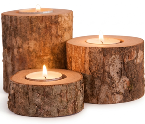 Porte-bougie en bois naturel pour mariage, fête, Ramadan, personnalisé, fait main, rustique, pour bougies chauffe-plat, décoration de table - Product Image 1