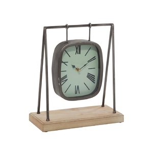 Horloge à pendule en bois avec base en bois, horloge de table analogique décorative pour la maison et le bureau - Product Image 1