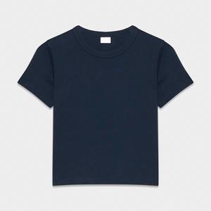 100% coton qualité supérieure solide à manches courtes T-Shirt mince culture côtelé garniture t-shirts décontractés Style fait Bangladesh t-shirts femmes - Product Image 2