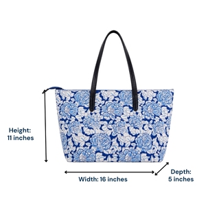 Hand Block Printed Leather Strap <b>Tote</b> Bag for Women Cotton <b>Canvas</b> Shoulder Bag Office Work Travel Shopping <b>Tote</b> - Product Image 3
