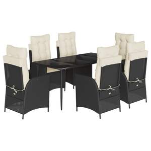 Set da pranzo da 7 pezzi in Poly Rattan nero con cuscini eleganti mobili da esterno - Product Image 2