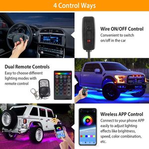 Kit de 8 pods d'éclairage LED RGB pour voiture, 12V DC, néons de voiture étanches IP68, éclairage sous châssis, accessoires d'éclairage de voiture avec double télécommande - Product Image 4