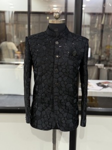 Men's Black Embroidered Sherwani Regular Fit Traditional <b>Wedding</b> Attire India Pakistan Style All Seasons <b>Jacket</b> Quick Dry - Product Image 1