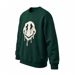 Sweat-shirt à col rond en molleton épais, imprimé graphique vintage, épaules tombantes, style streetwear, unisexe, vert - Product Image 4