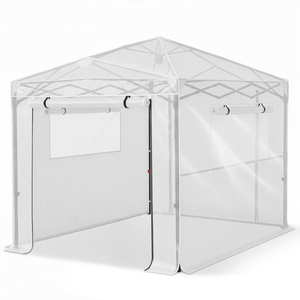 Serra Pieghevole 8x6ft in Plastica con Tubi in Ferro Verniciato e Rete in PE, Bianca, per Giardino - Product Image 1